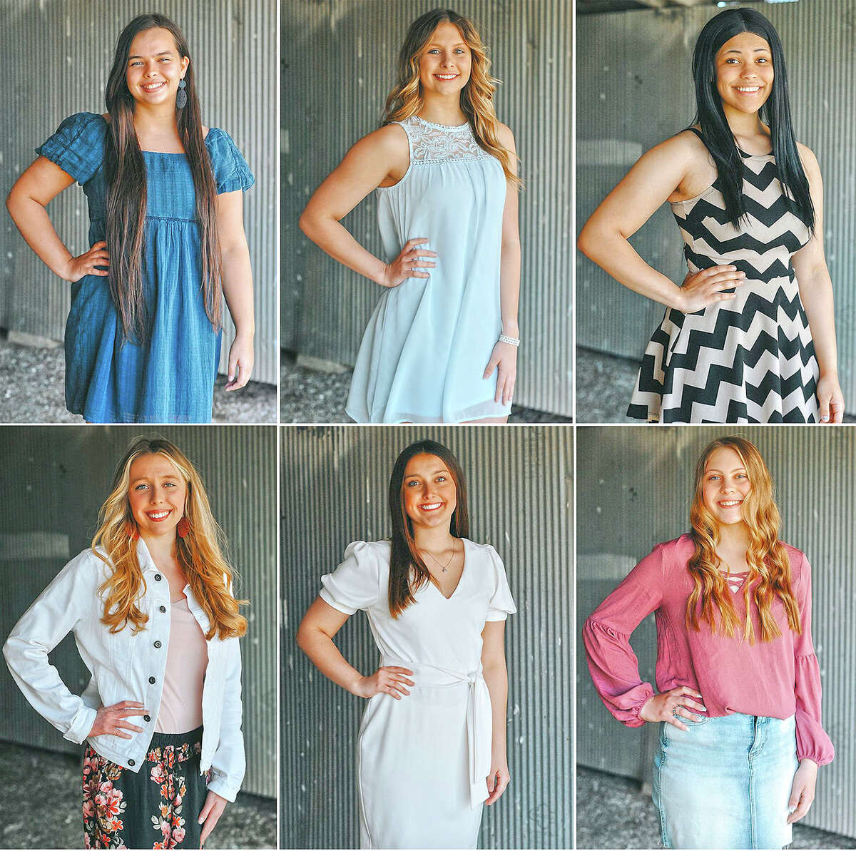 Miss Greene County Fair contestants are Kenleigh Megginson (from top left) of Roodhouse, Kennedy Ruyle of Carrollton, Laekyn Dobson of Roodhouse, Sabrina Crabtree of Hillview, Sarah McEvers of White Hall and Rachel Armold of Greenfield.
