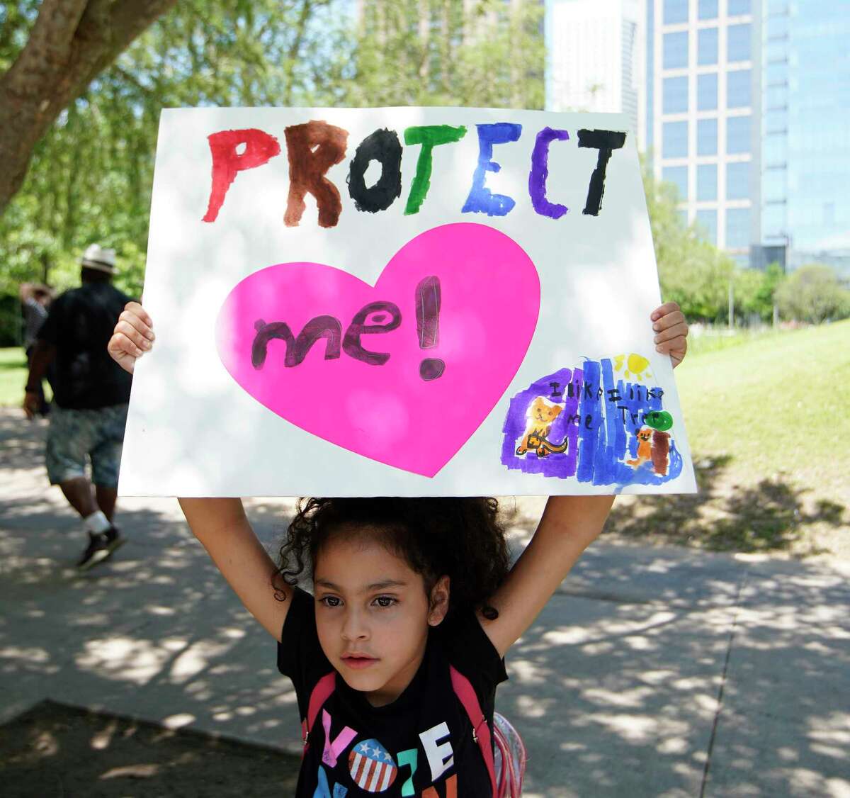 Victoria Vega, 6, holds a sign she made during a protest outside of the NRA Convention in Houston days after the Uvalde Elementary massacre that killed 19 students and two teachers. Will Texas GOP members listen?