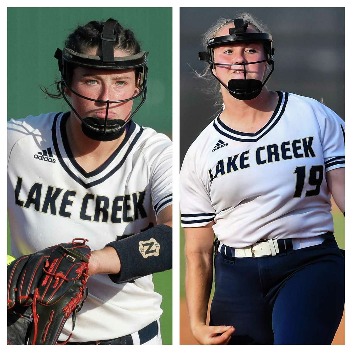 Lake Creek pitchers Ava Brown, left, and Madison Johnson, right.