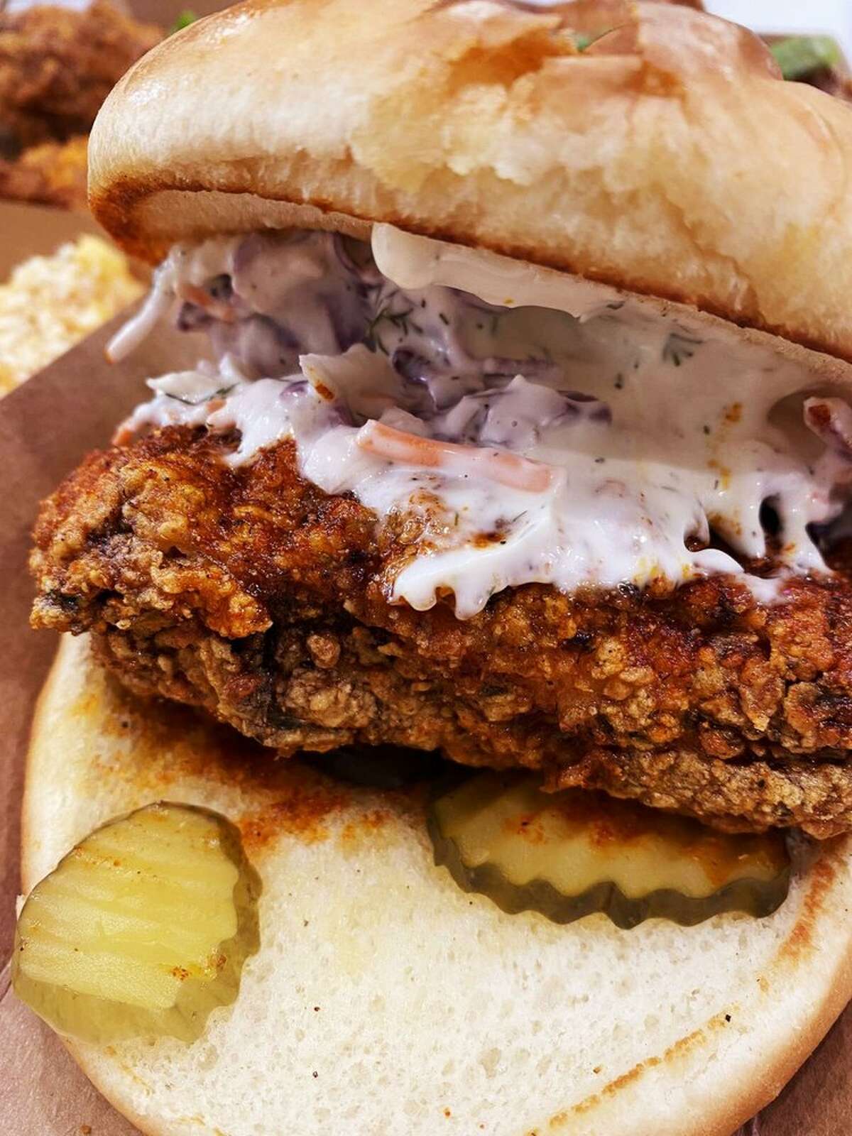 Sticky's Chicken's Nashville hot chicken sandwich is a mouthful.