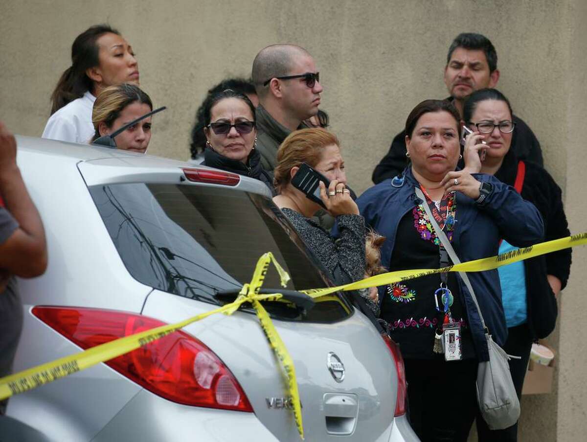 Concerned people gather outside of Balboa High School after hearing reports of an active shooter on campus in San Francisco, Calif. on Thursday, Aug. 30, 2018.