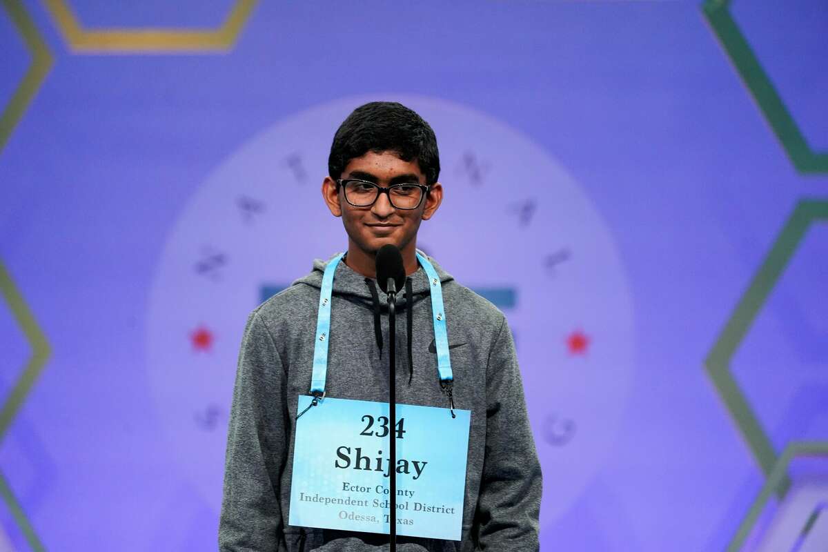 Shijay Sivakumar, 14, from Odessa competes during the Scripps National Spelling Bee, Tuesday, May 31, 2022, in Oxon Hill, Md. (AP Photo/Alex Brandon)