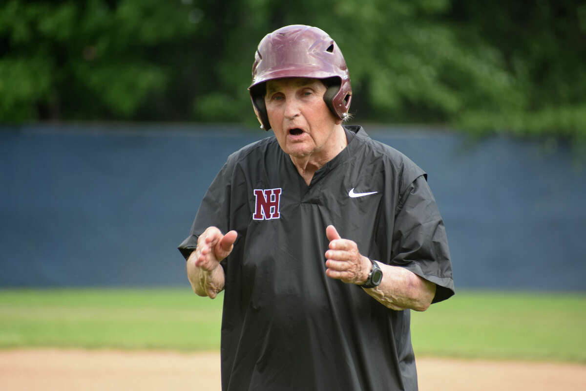 North Haven coach Bob DeMayo talks to his team during the Class L baseball tournament first round between Lyman Hall and North Haven at Pat Wall Field, Wallingford on Tuesday, May 31, 2022. \