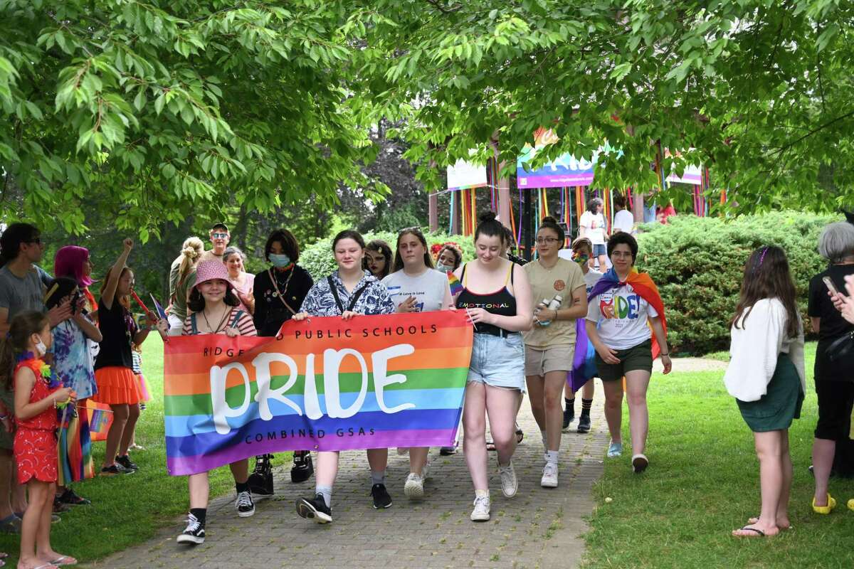 Ridgefield Combined GSA, and alumni led a march around Ballard Park in Ridgefield at Ridgefield’s Pride in the Park.