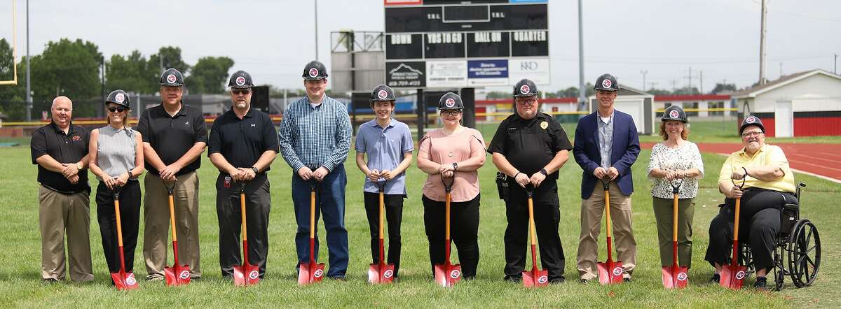 Ground was broken Wednesday on a multi-purpose turf field at Granite City High School's Kevin Greene Field. Superintendent Stephanie M. Cann was joined by GCHS Principal Daren DePew, GCHS Athletic Director John Moad and GCSD9 board members for the ceremony. ATG Sports in Festus, Missouri, will oversee the project that is expected to last all summer. Kevin Greene Field and the track will be closed during construction.