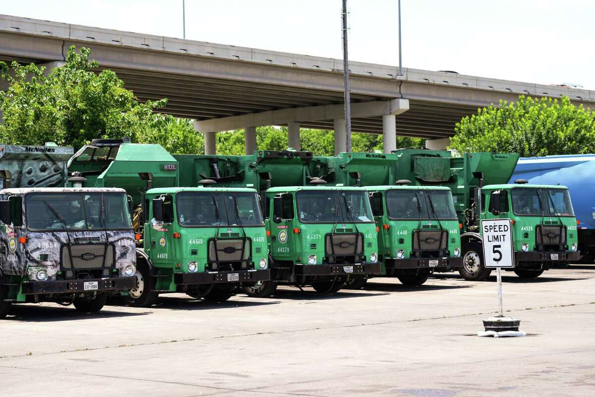 City of Houston Solid Waste Management trucks are shown in the Southwest Service Center yard Thursday, May 19, 2022 in Houston.