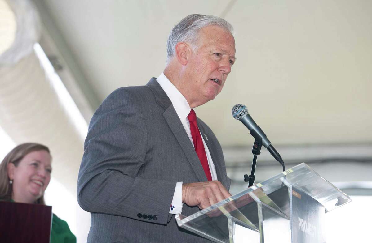 U.S. Rep. Randy Weber delivers remark at the kick-off ceremony of the expansion and deepening of the Houston Ship Channel Wednesday, June 1, 2022, in Galveston. Keith Douglas Casey has been charged in connection with making a threat against Weber, according to a complaint filed in the U.S. District Court for the Eastern District of Texas.