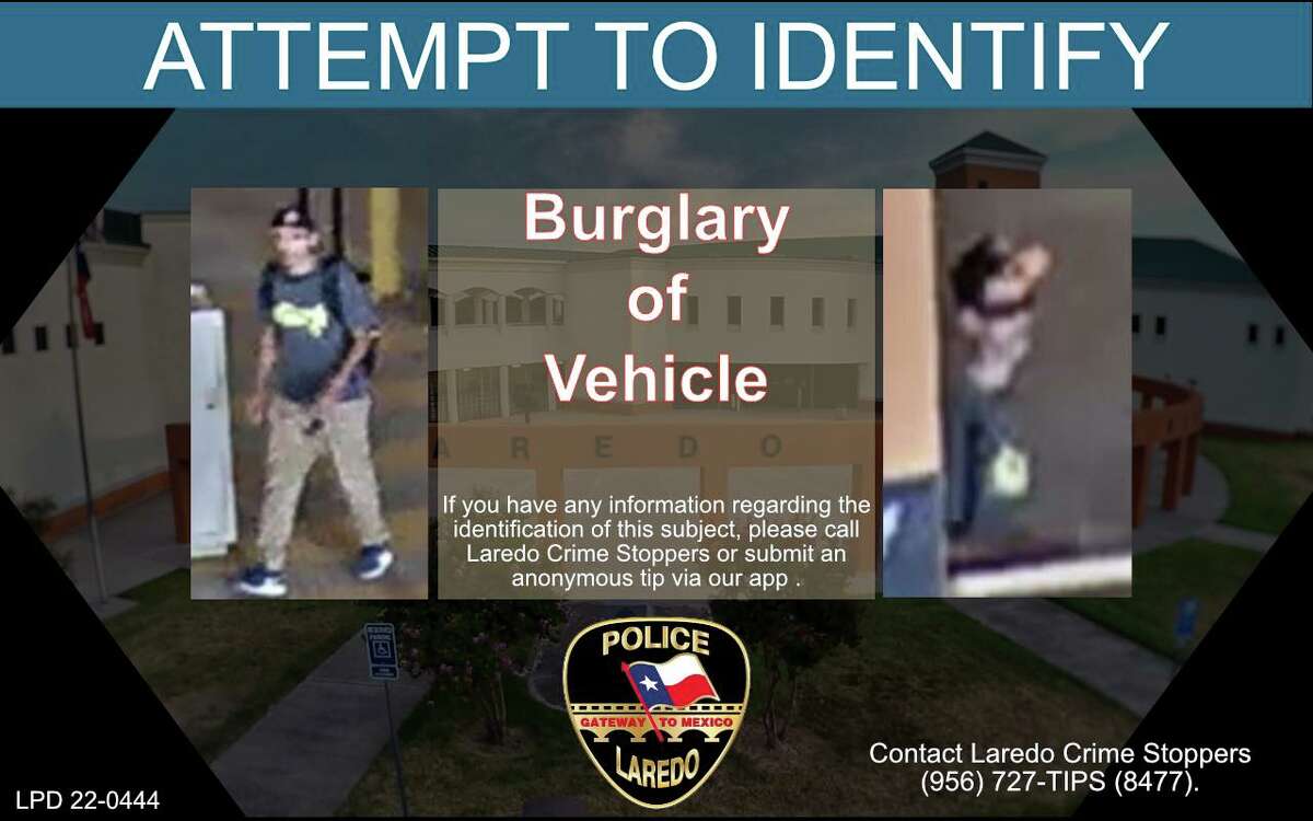 LPD is seeking a man for the questioning of a vehicle burglary that occurred on May 16, 2022. at the 1600 block of Water Street in Laredo.
