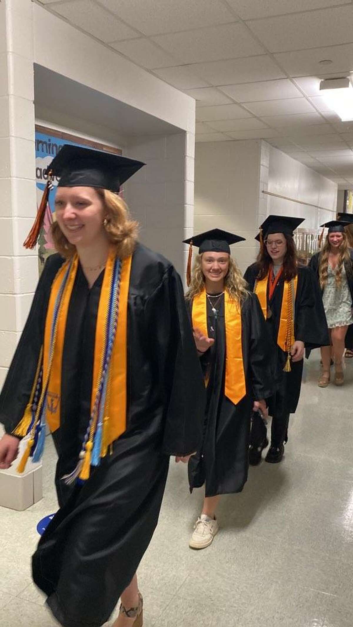 Edwardsville High School seniors who attended Midway Elementary School at the beginning of their District 7 careers visited the school as students one last time before graduation for District 7's first Senior Clap Out. 