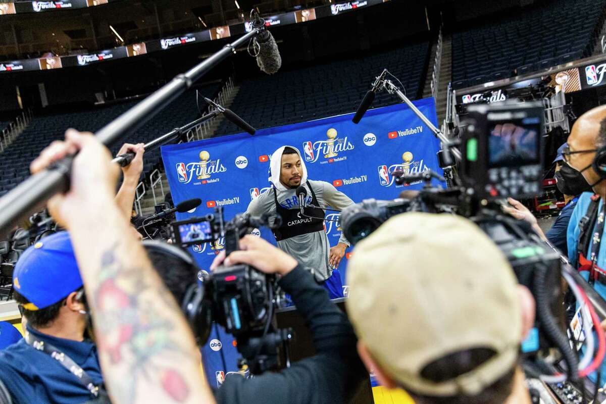 Golden State Warriors' forward Otto Porter Jr. speaks to members of the media during NBA Finals Practice and Media Availability at Chase Center in San Francisco, Calif. Wednesday, June 1, 2022.