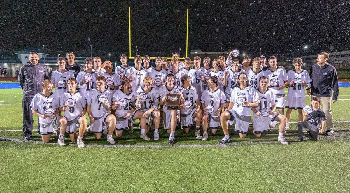 The Shenendehowa boys lacrosse team after beating Guilderland in the Class A finals at Shaker High School in Latham, NY, on Wednesday, June 1, 2022. (Jim Franco/Special to the Times Union)