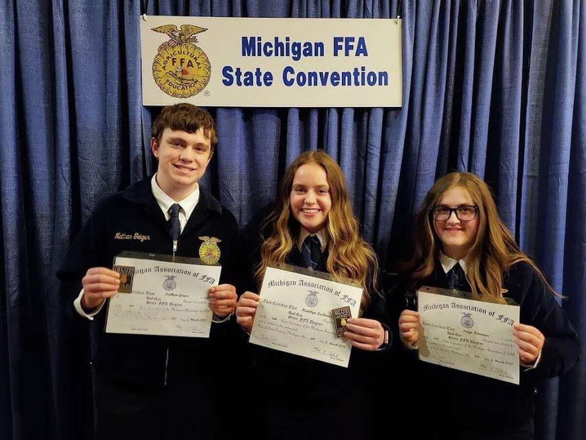 Nathan Geiger, Madelyn Laskowski, and Paige Klemmer say goodbye to Bad Axe High School and FFA.
