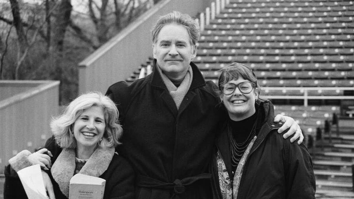 Tracie Holder and Karen Thorsen with Kevin Kline onstage at the Delacorte Theater in Central Park, NYC.