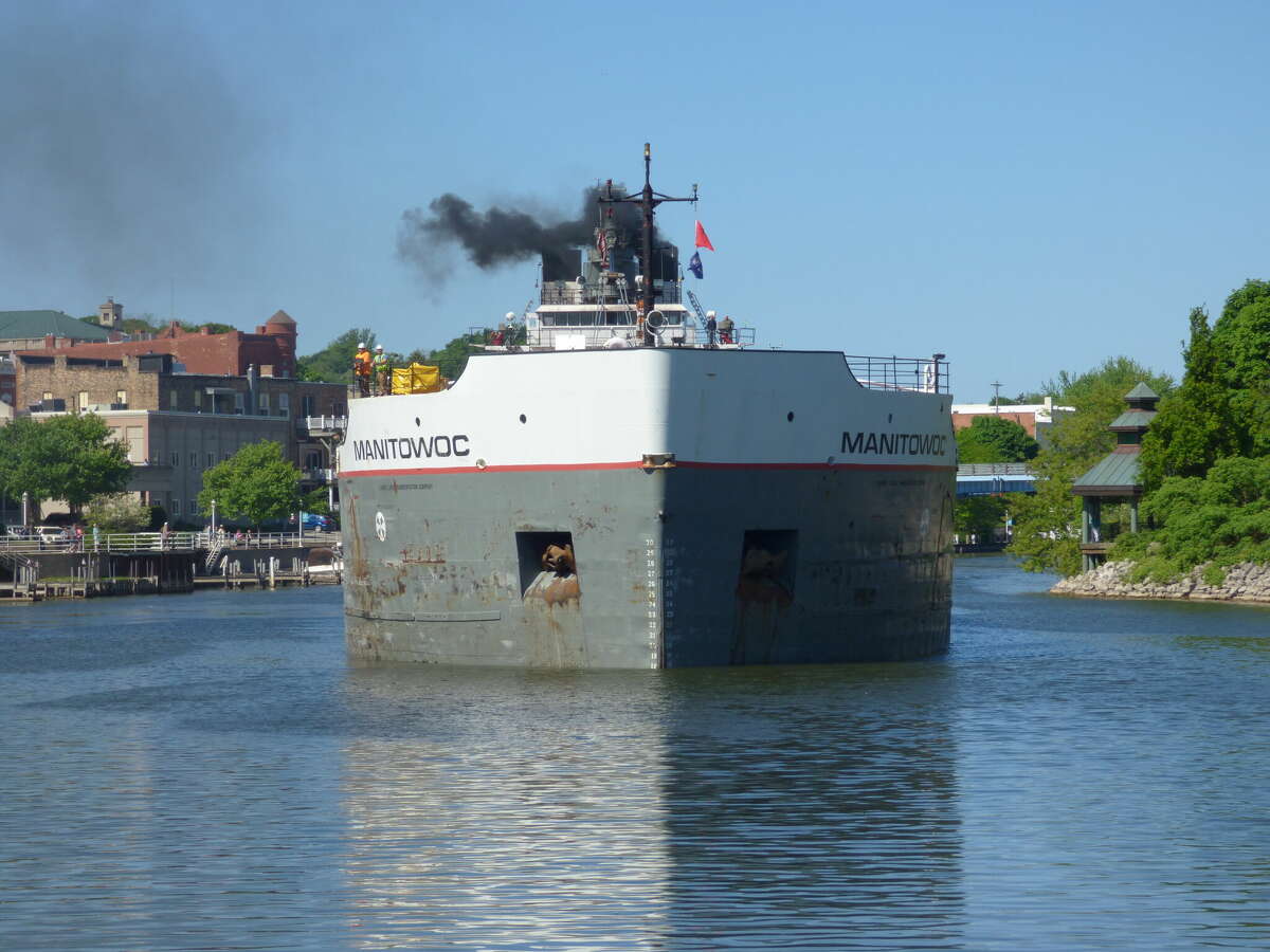 The MV Manitowoc arrives in Manistee for the second time in 2022.
