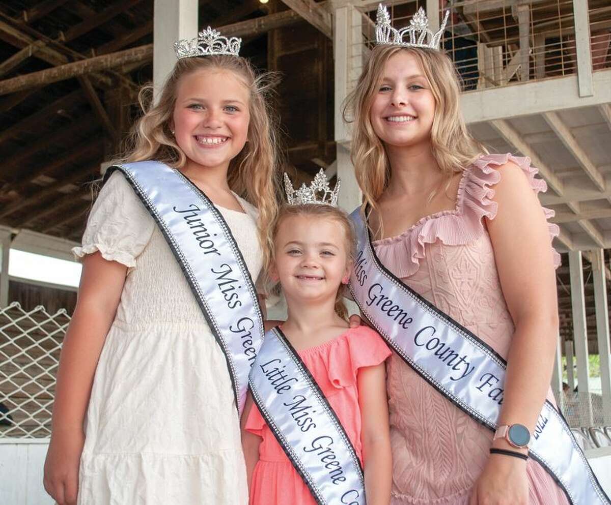Presiding over the Greene County Fair were, from left, Junior Miss Kenna Brannan of Eldred; Little Miss Paisley Osterman of Carrollton; and Queen Kennedy Ruyle of Carrollton.
