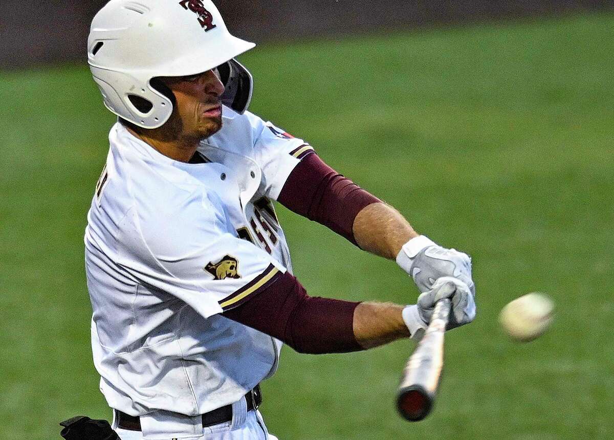 Dalton Shuffield of Texas State hits a home run against Louisiana during college baseball action in San Marcos on Friday, May 13, 2022. Shuffield is from San Antonio.