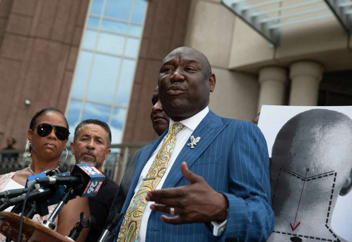 Attorney Ben Crump speaks during a press conference Thursday, June 2, 2022, at Harris County Civil Courthouse in Houston.