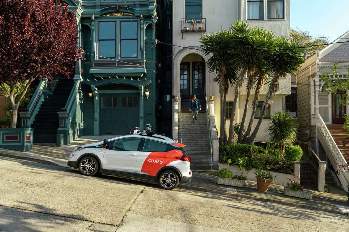 A Cruise vehicle is parked on a San Francisco street. California regulators on Thursday granted Cruise the state’s first permit to offer paid rides in its autonomous vehicles without a backup driver, and the company will begin to do so in San Francisco.