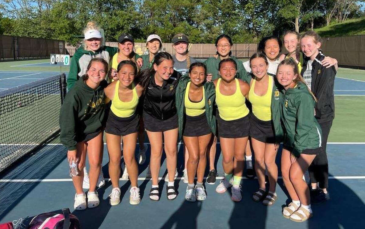 Members of Dow High's girls' tennis team which finished fourth at the Division 1 state tournament are (front, from left) Mallory Matthews, Sofia Gestiada, Jule Renz, Ayesha Middha, Emilia Ingalla, Olivia Cross, and Rachel Erdmann; and (back, from left) Tessa Wood, Claire Earley, Elisa Costeux, Savannah Matuszewski, Lauren Yao, Evelyn Wang, Laura Leiti, and Alexa Leiti. Not pictured is Maggie Nelson.