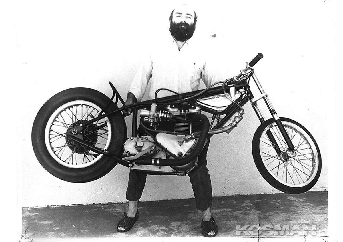 Sandy Kosman with one of his light motorcycle creations in 1965.