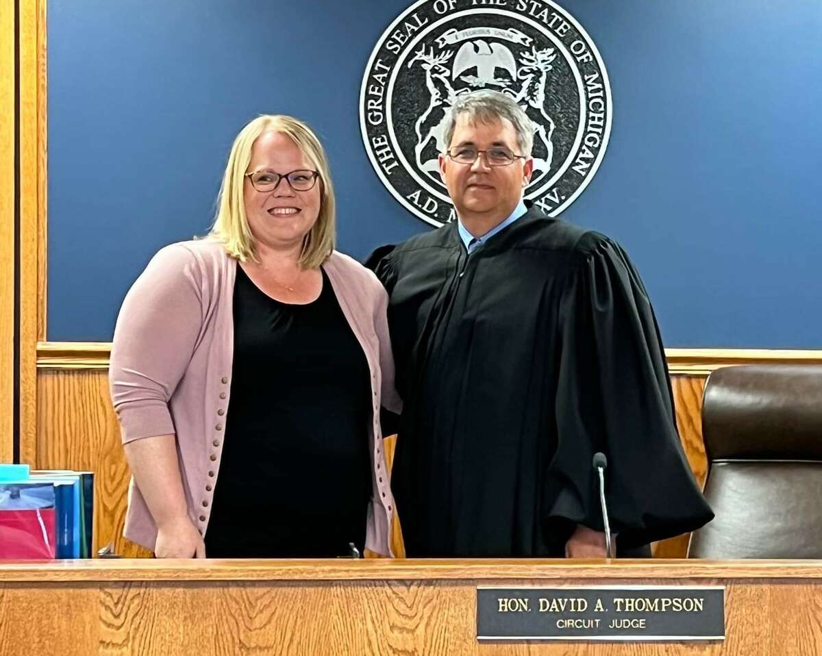 New Manistee County Clerk Lindsey Marquardt was sworn in by 19th Circuit Court Judge David A. Thompson on Wednesday.
