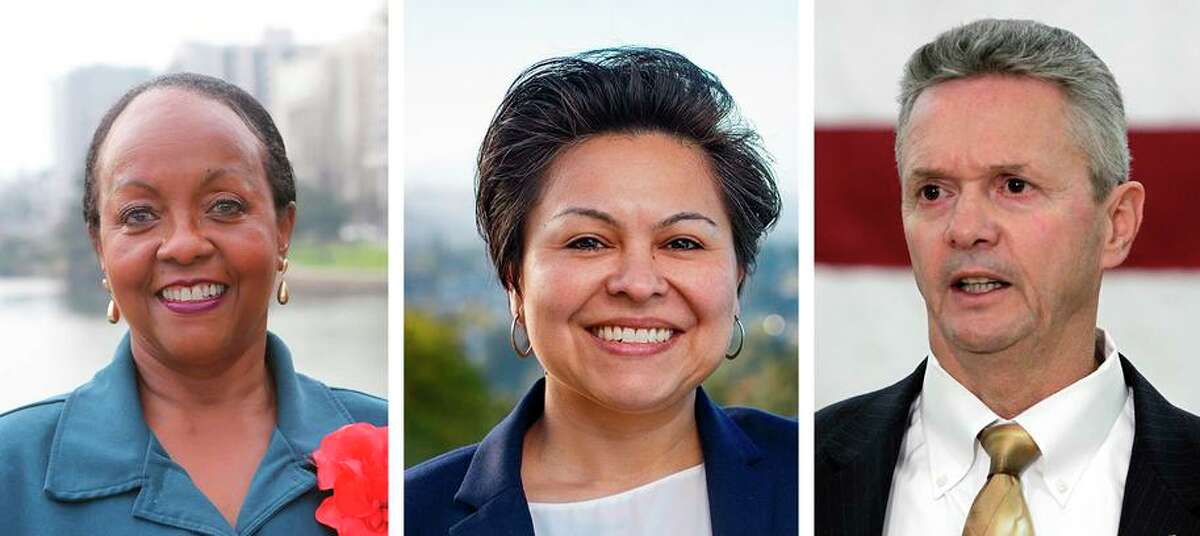Candidates for Alameda County sheriff, from left: San Francisco police Officer Joanne Walker; Alameda County sheriff’s division commander Yesenia Sanchez; incumbent Alameda County Sheriff Greg Ahern.