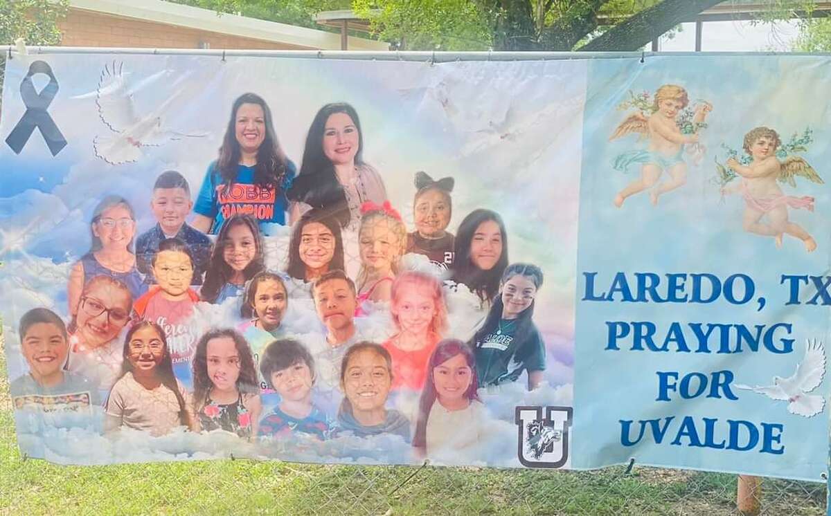 The banner that the Quintana family left in the school's fence in Uvalde. Justice of the Peace Precinct 2 Place 1 Judge Bobby Quintana and his family traveled to Uvalde, Texas earlier this week to pay their respects to the victims of the mass shooting that left 21 dead - 19 children and two teachers. 