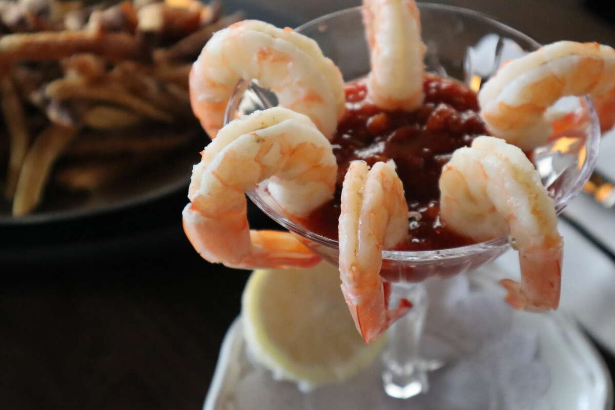 A preserved lemon cocktail sauce serves as the zesty, briny star of this shrimp cocktail at Double Standard. 