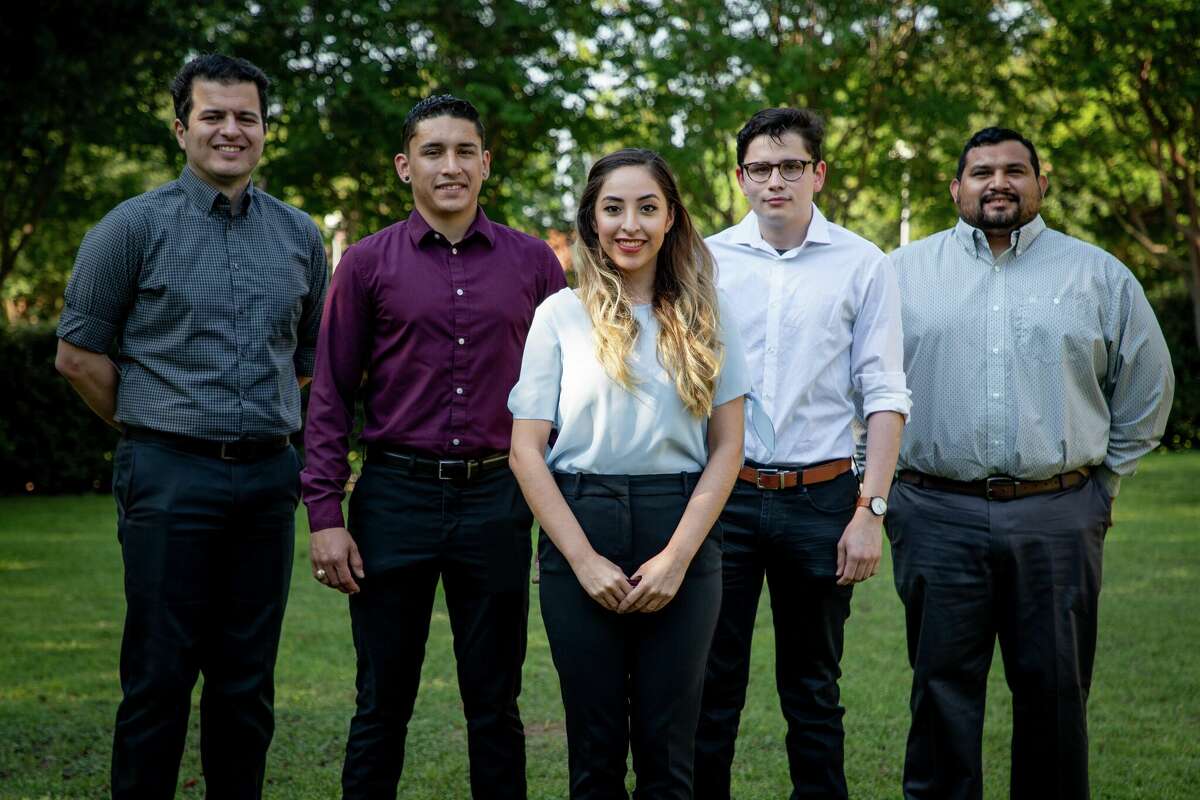 TAMIU’s Louis Stokes Alliance for Minority Participation STEM Undergraduate Fellowship congratulates its first cohort of students.  Pictured, from left to right, Dr. Mahmoud T. Khasawneh, associate professor of Systems Engineering and interim director of the School of Engineering, Ian Lopez, Yahaira Franco, LSAMP program specialist and students Julian Miranda and Juan Soliz.