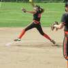 Watertown first baseman Lilliana Spagnoletti, right, backed up pitcher Nadia Andarowski in their win over Northwestern in a Class M quarterfinal at Northwestern High School Friday afternoon.