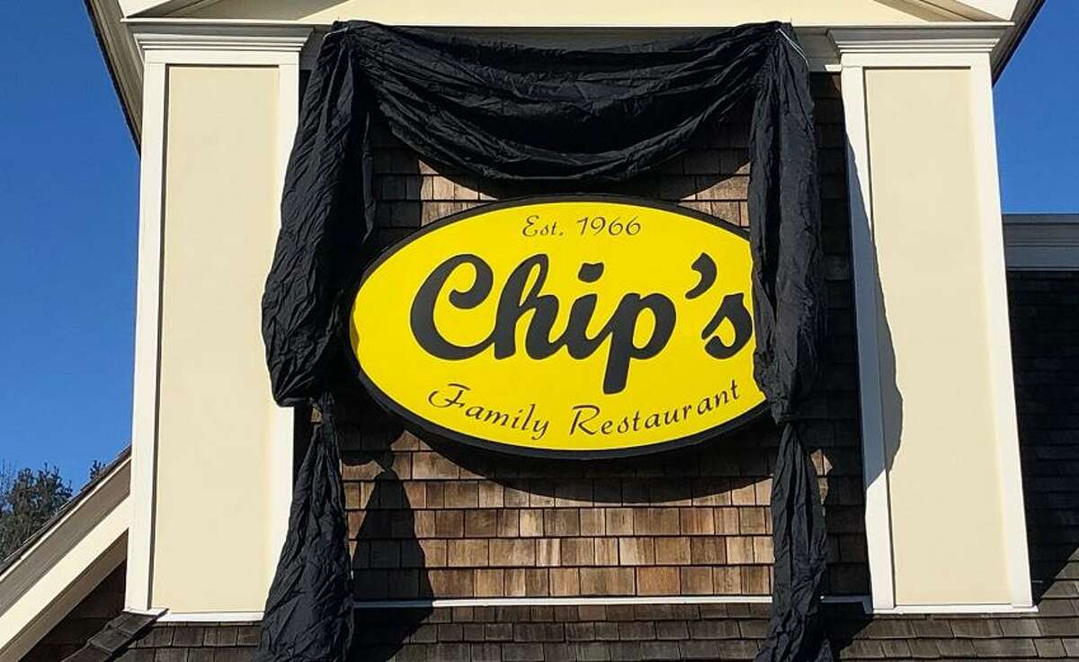 Black bunting drapes the sign at Chip's Family Restaurant in Orange, following the death of owner George Chatzopoulos from brain cancer.
