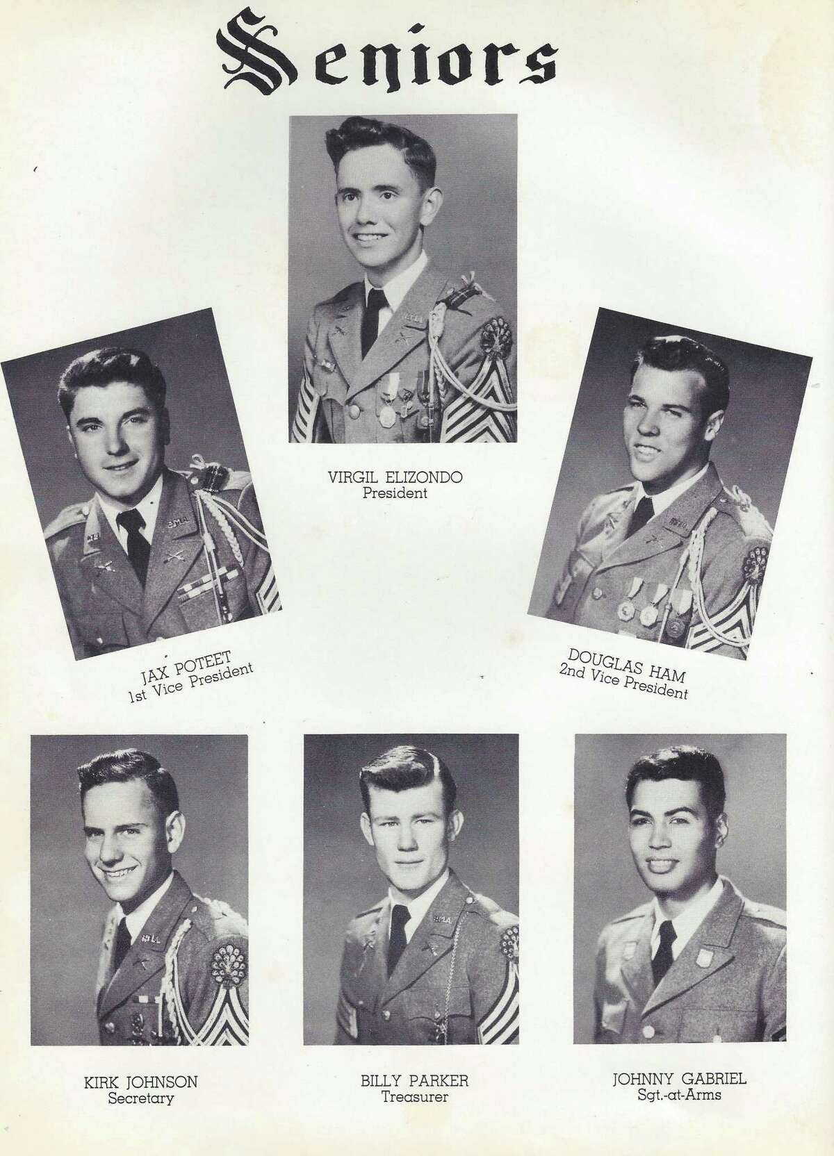 Officers of the Peacock Military Academy class of 1954, shown on this page from the school’s yearbook, included Virgil Elizondo, who became pastor of San Fernando Cathedral and a professor of Hispanic theology at the University of Notre Dame. He was chosen “Most Studious.”