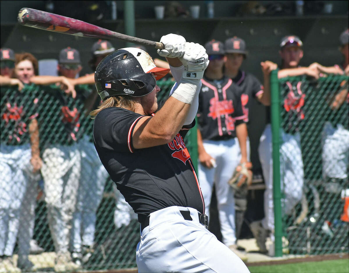 Edwardsville's Adam Powell hits an RBI fielder's choice against Minooka during the Class 4A Illinois Wesleyan Sectional championship game on Saturday in Bloomington.