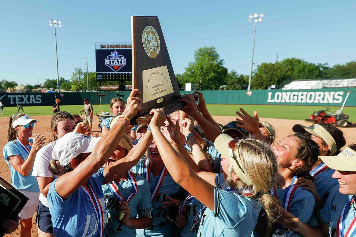 in the first inning of the Class 5A championship during the UIL State Softball Championships at Red & Charline McCombs Field, Saturday, June 4, 2022, Austin.