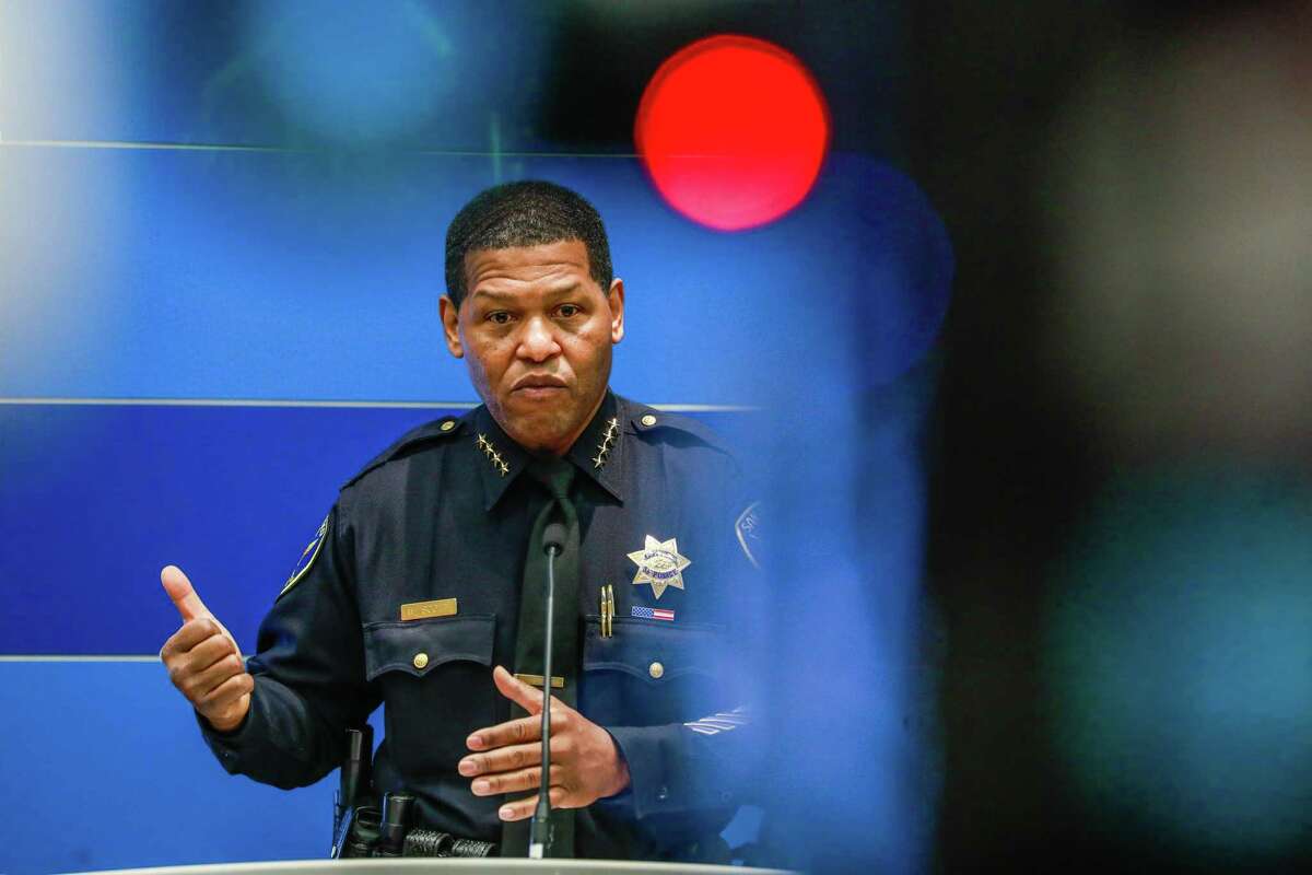 This file photograph shows San Francisco Police Chief William Scott during a press conference at the San Francisco Police Department Headquarters.