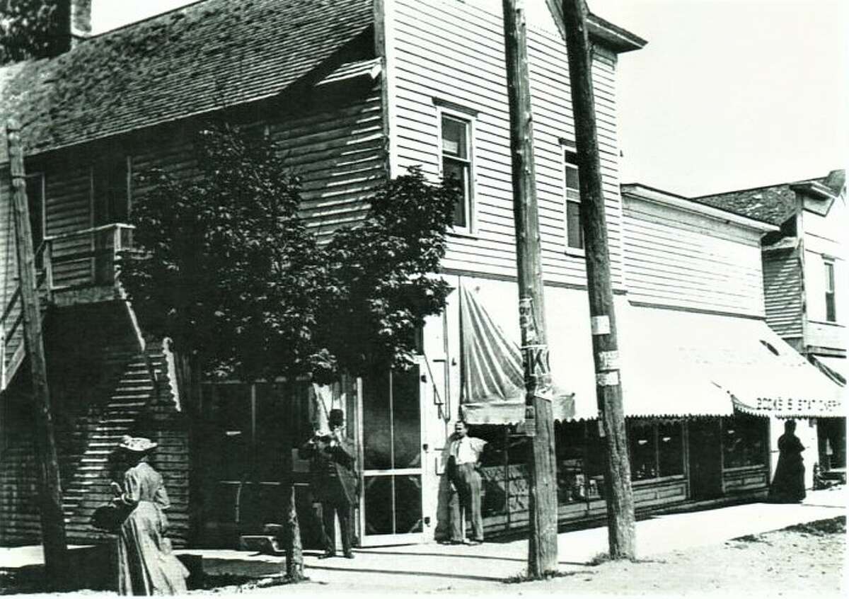 Beulah Drug store in 1903; built in 1900 for druggist John Gibb for a cost of $2,000 including the lot. The building still stands today appearing very much the same.