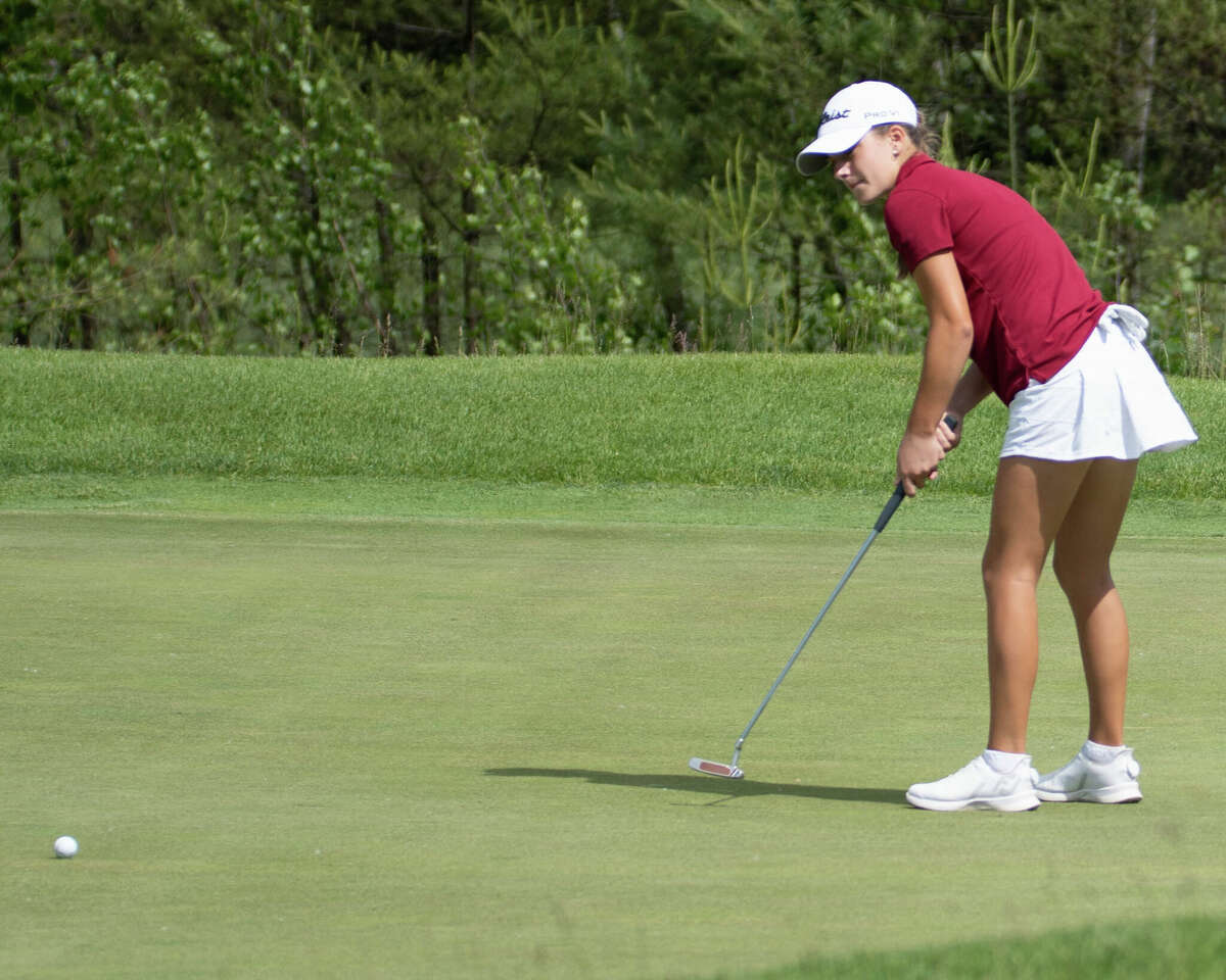 Kennedy Swedick of Albany Academy shot an even-par 72 to lead by one stroke after the first day of the 2022 NYSPHSAA Girls' Golf Championship at McGregor Links in Malta on June 5, 2022. (Joyce Bassett/Special to the Times Union)