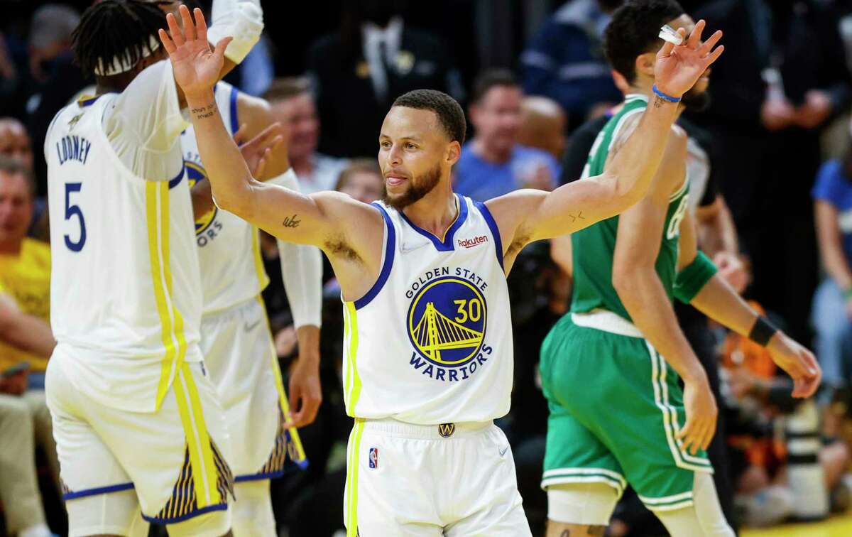 Golden State Warriors' Stephen Curry, 30, reacts during the third quarter of the NBA Finals at Chase Center in San Francisco, Calif., on Sunday, June 5, 2022.