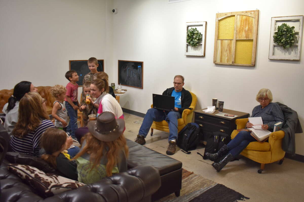 Ebels General Store's new coffee shop features a large seating area including a drawing table for kids.