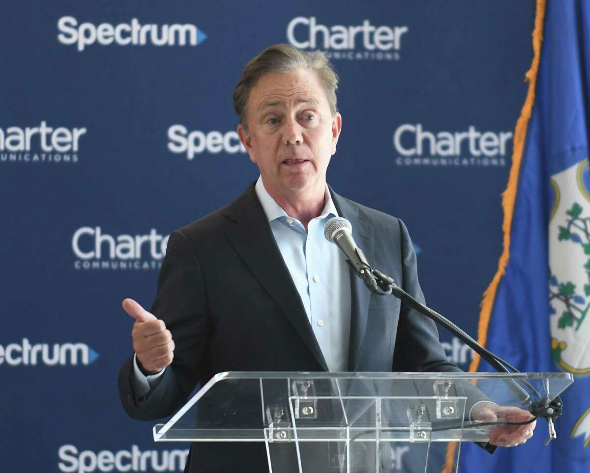 Connecticut Gov. Ned Lamont speaks during the ribbon-cutting at the Charter Communications corporate headquarters in Stamford, Conn. Monday, June 6, 2022.