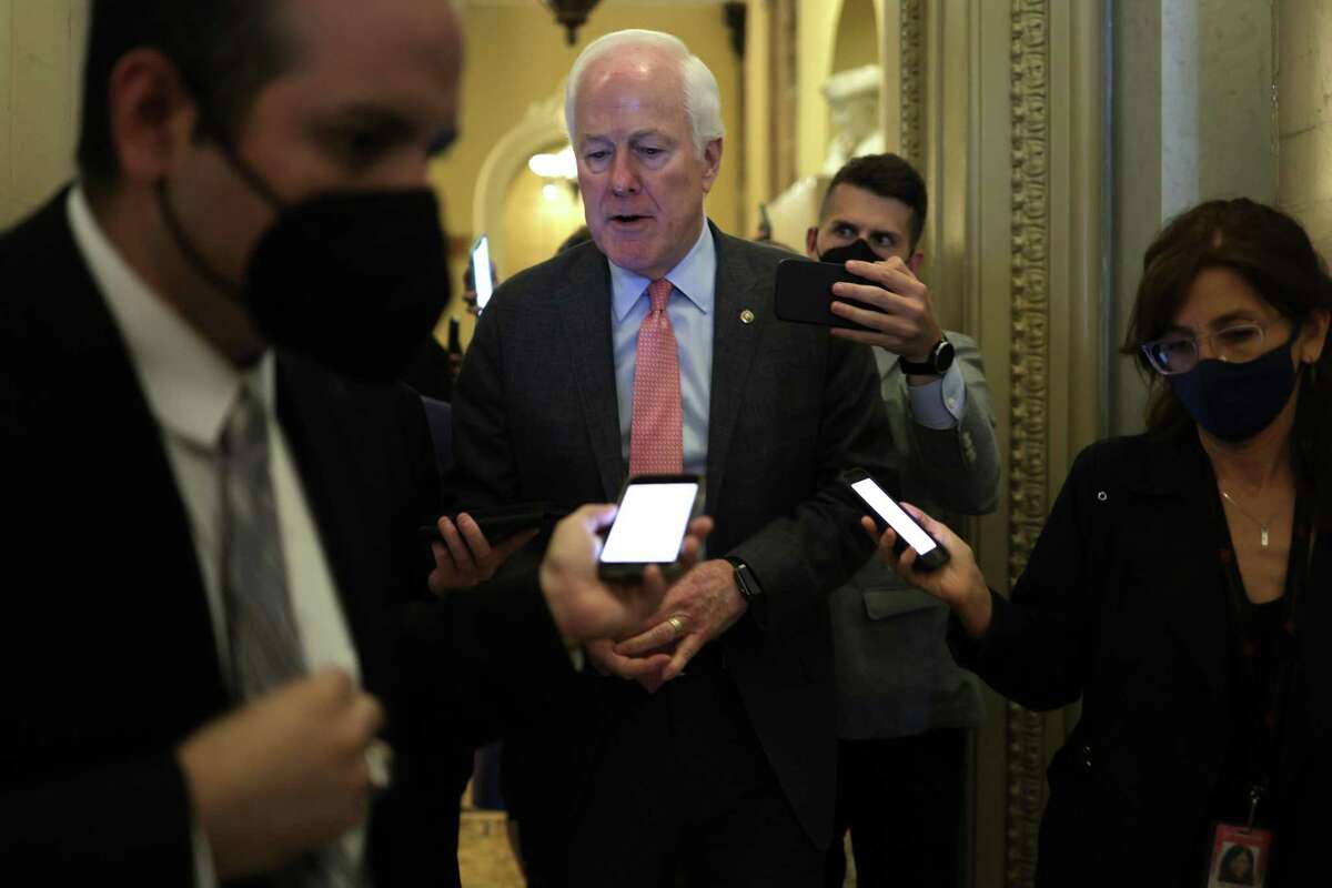 WASHINGTON, DC - JUNE 06: U.S. Sen. John Cornyn (R-TX) speaks to members of the press at the U.S. Capitol June 6, 2022 in Washington, DC. The Senate has returned from a week-long recess for Memorial Day. (Photo by Alex Wong/Getty Images)