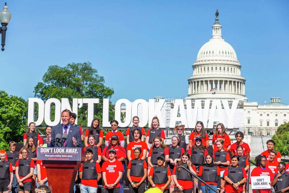 U.S. Sen. Richard Blumenthal, D-Conn. speaks during a rally of Students Demand Action leaders and gun violence survivors at the Capitol to demand senators pass life-saving gun safety legislation during a rally on Monday, June 6, 2022 in Washington, D.C.