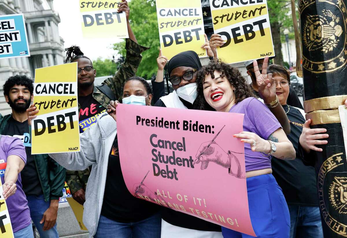 Student borrowers gather near the White House on May 12 to urge President Joe Biden to cancel student debt.