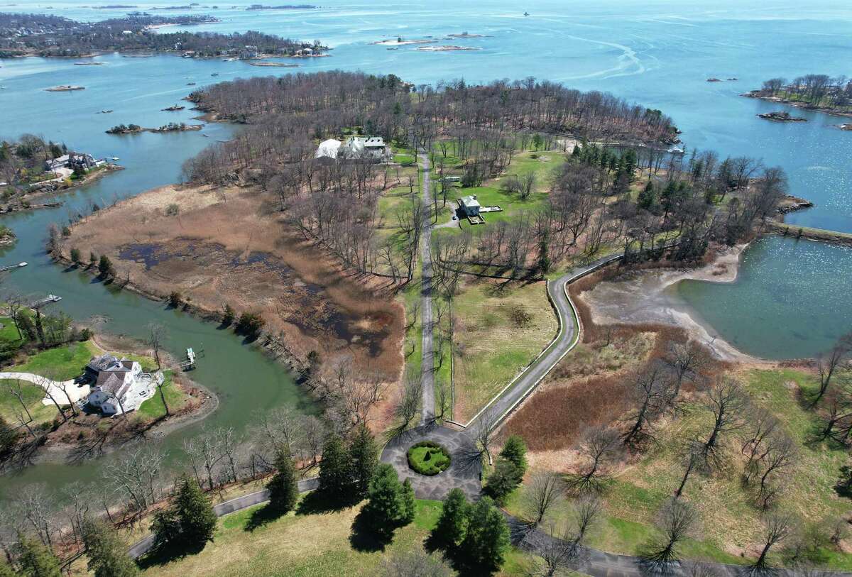 Great Island in Darien, photographed on April 12. The town of Darien is now under contract with the owners of the island to purchase the the 63-acre island and estate, although the sale isn’t final.