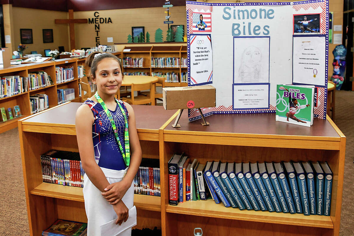 Ray Lynn Swihart chose Olympian Simone Biles for her project for Fedder's class. 
