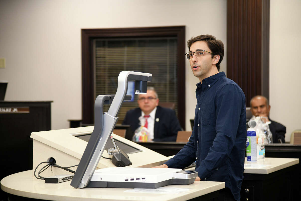 Local filmmaker Isaac Garza presents a proposal to the city council members regarding his new film. He asked for the city's assistance in funding his project's filming in Laredo on Monday, June 6, 2022.