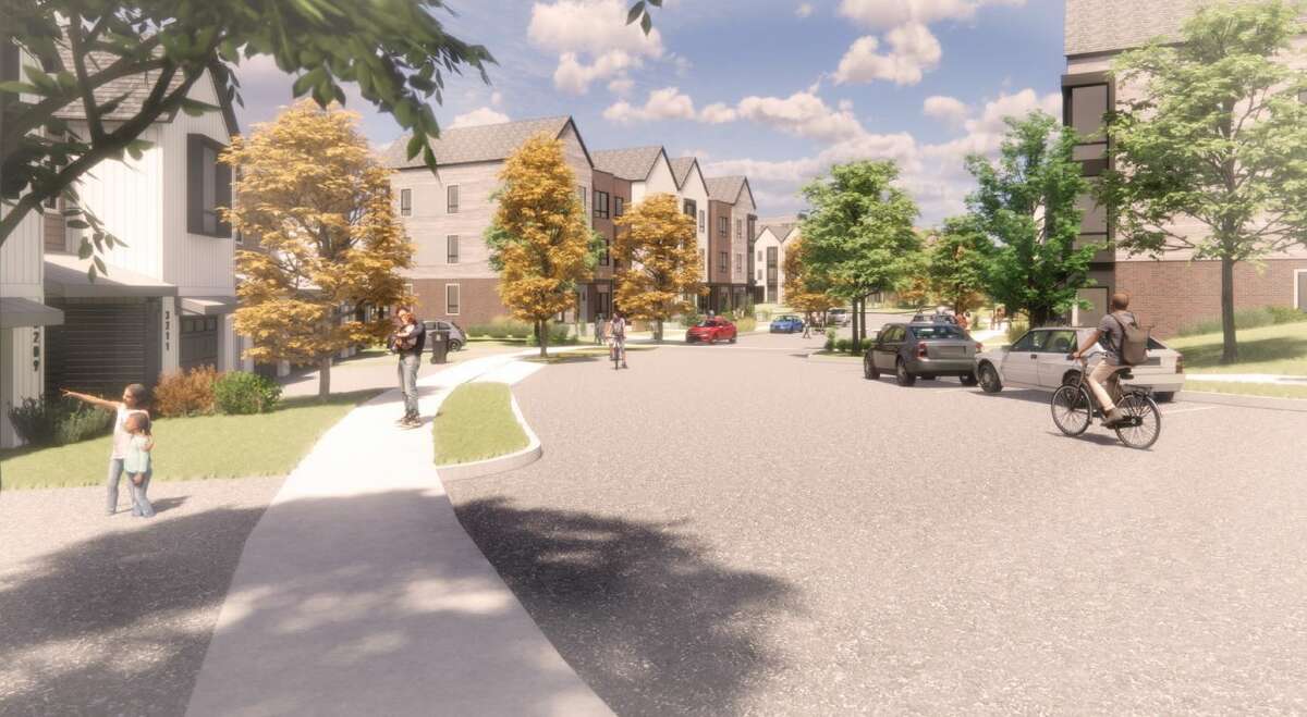 An artist's conception by Integrated Architecture shows the entrance to a proposed residential neighborhood from Red Apple Road in Filer Township.
