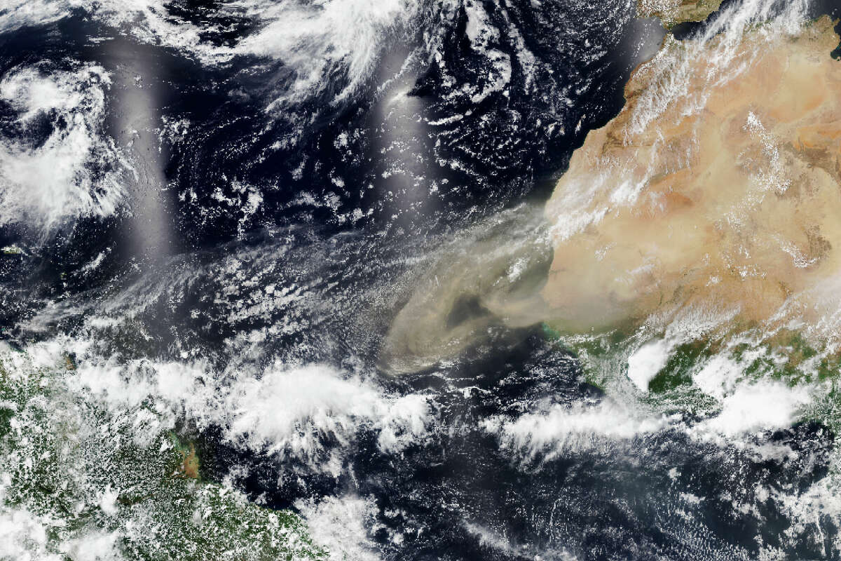 NASA Earth Observatory featured a photo of dust from the Sahara blowing over the North Atlantic Ocean on June 7, 2022. According to NASA, winds pick up an estimated 100 million tons of dust from the Sahara Desert each year.
