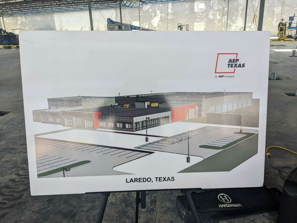 Architecture plan of new AEP Service Center site. American Electric Power (AEP) Texas in Laredo held a “topping off” ceremony in conjunction with Cobalt Construction to mark the more than halfway construction of the new AEP Texas Service Center in Laredo that is slated to open early next year on Tuesday  June 7, 2022. 