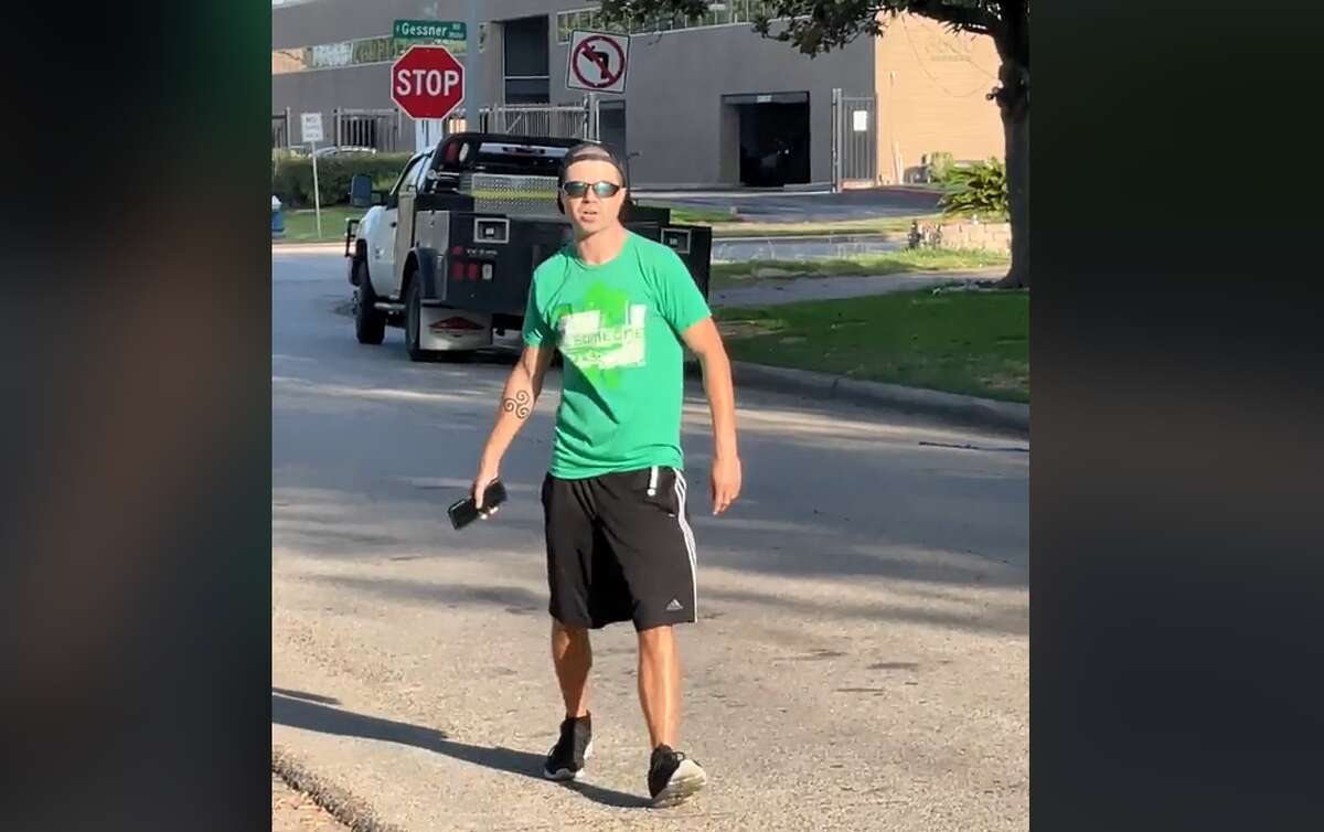 An unidentified man, seen here, shouted hate speech and other obscenities toward a couple on their morning walk in Houston's Westchase neighborhood on Tuesday, June 7, 2022. The couple plan to file a police report.